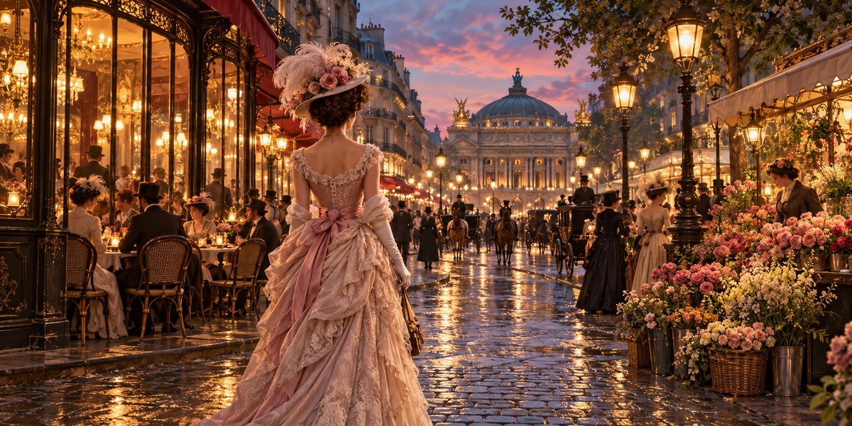 Belle Époque Paris at evening · AI-generated thematic illustration · Topnilo