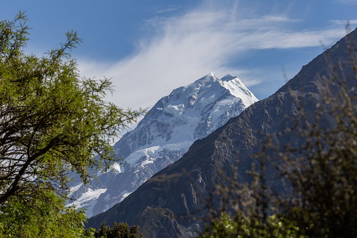 Aoraki/Mount Cook in its alpine landscape.